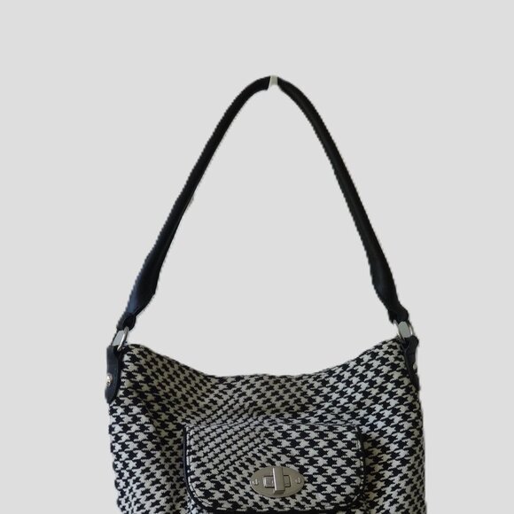Talbots black & white Houndstooth fabric Bucket bag, Leather handles & trim, VGC - Picture 14 of 14